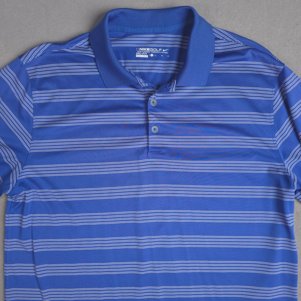 Nike Golf Dri Fit Blue White Stripe Polo Shirt Mens Large - Picture 4 of 11